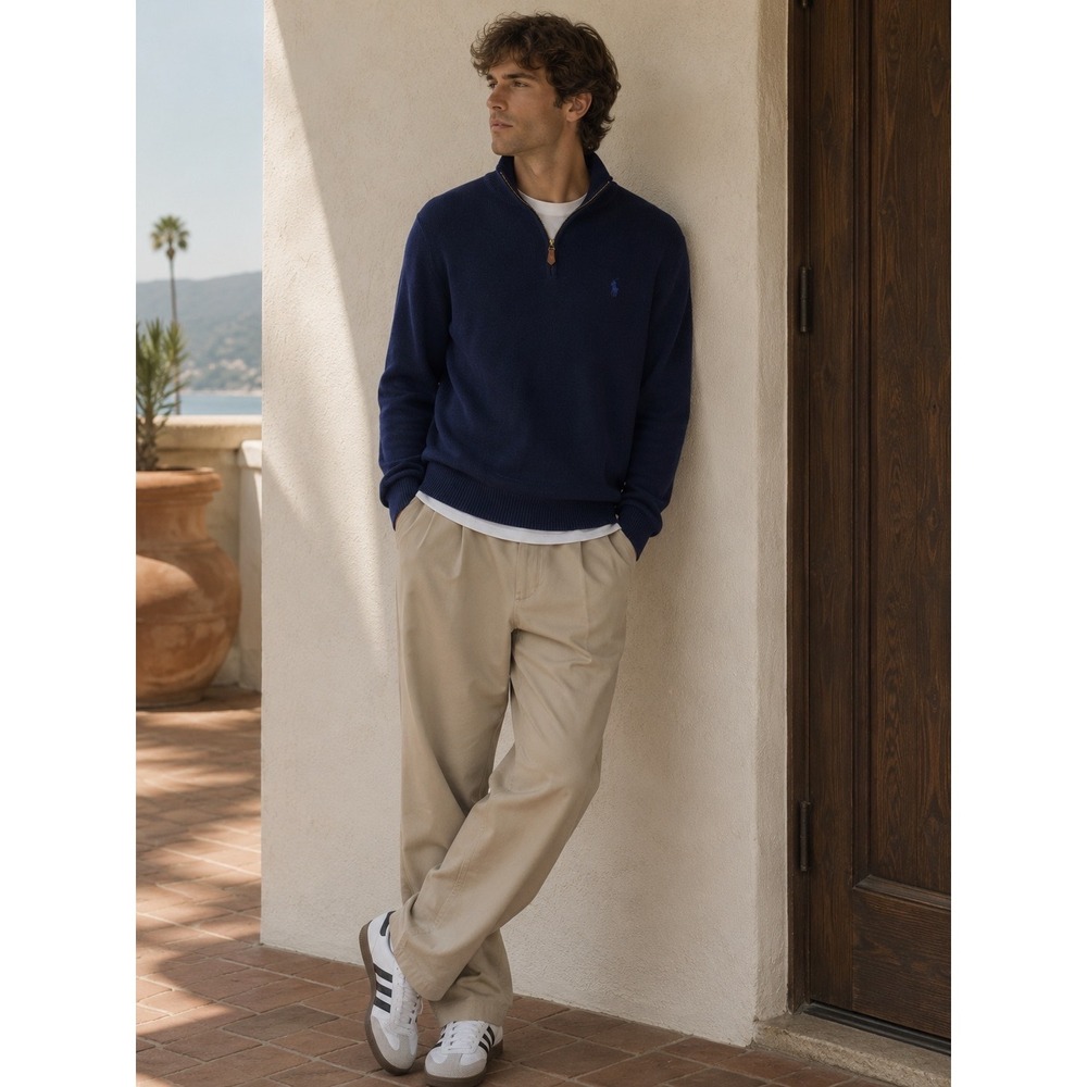 Polo‎ Golf Ralph Lauren Sweater 100% Cashmere Mens L Navy Quarter Zip 11738